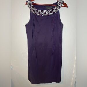 Connected Apparel Purple Midi Dress with Jewel Neckline